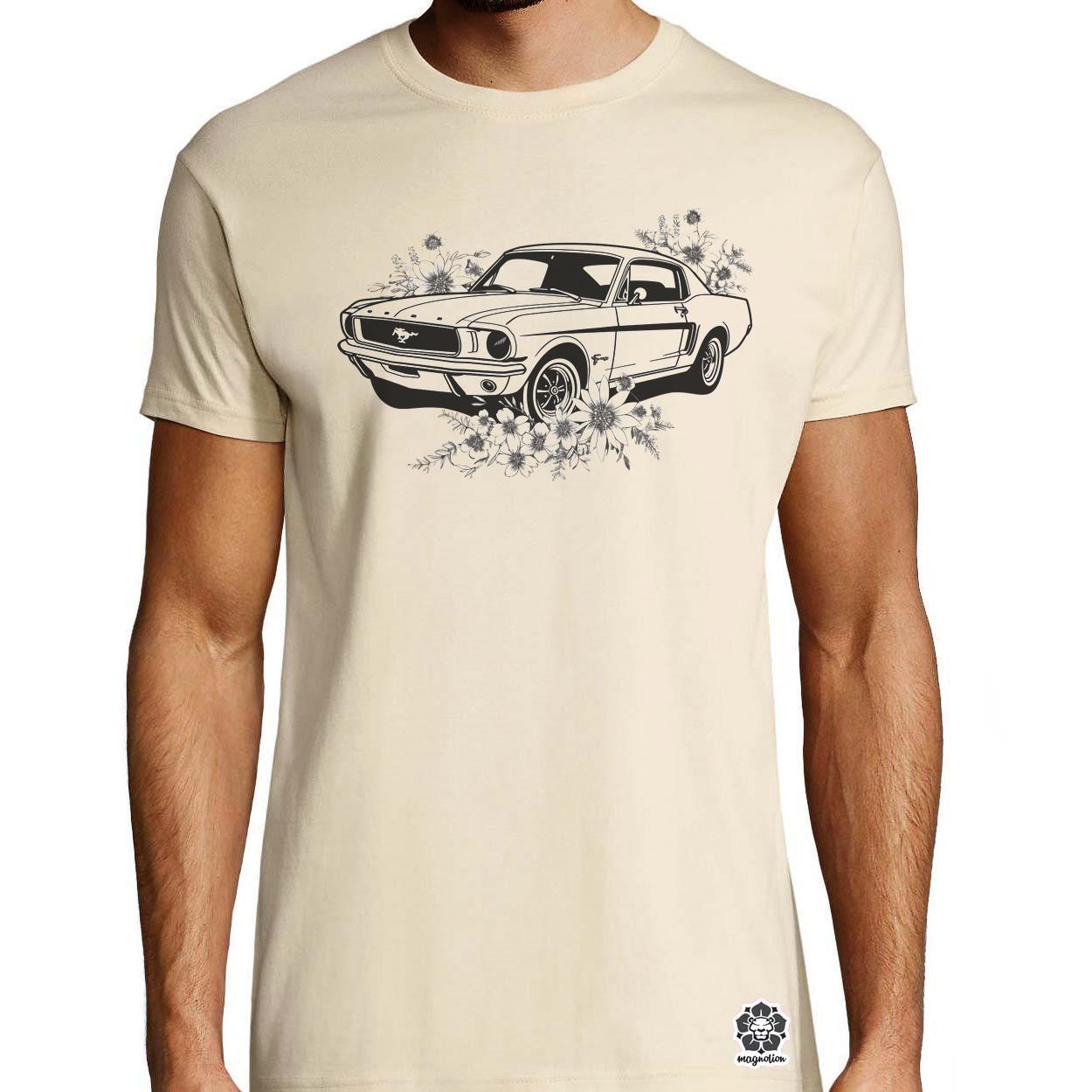 Mustang és virágok rajz v2 egyedi póló 