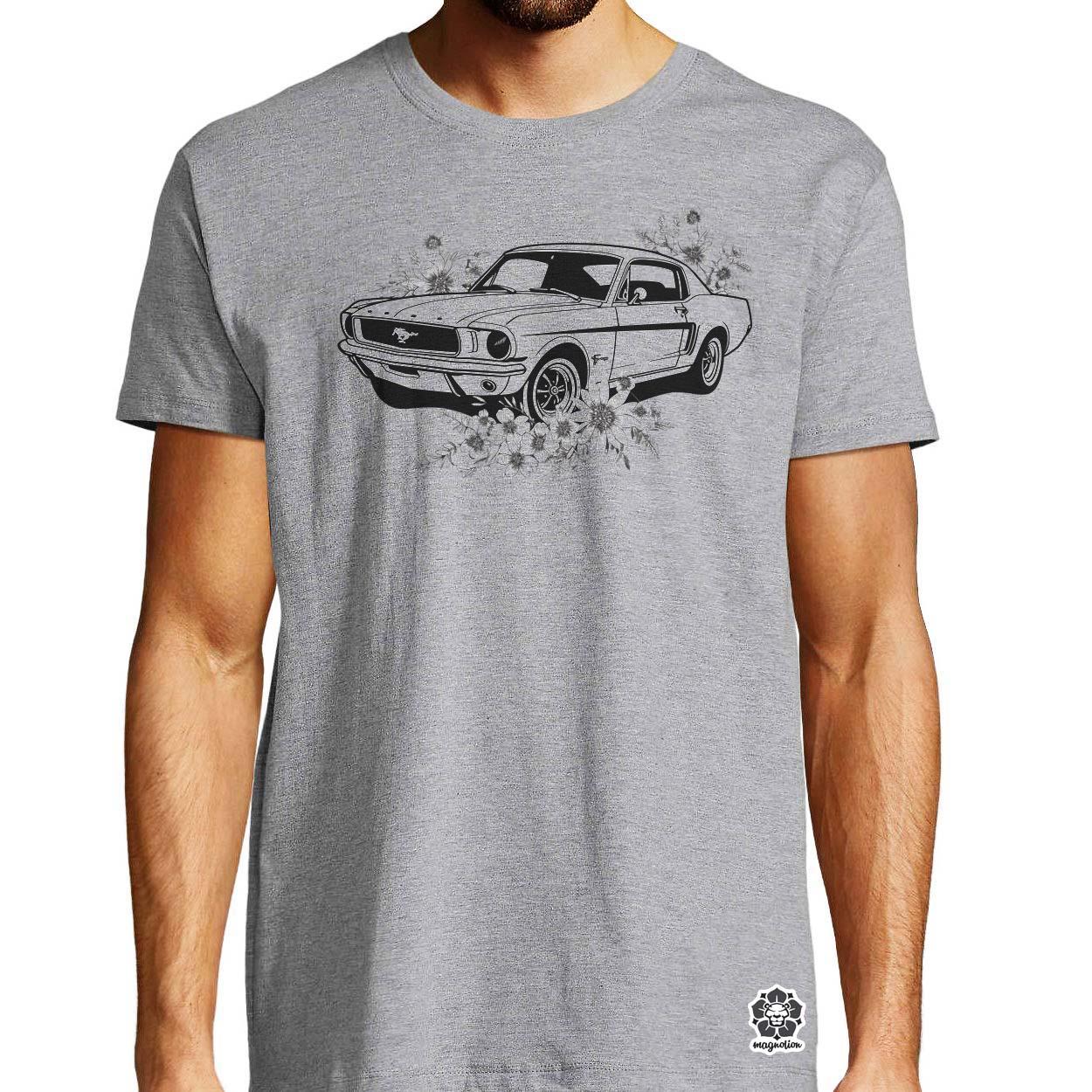 Mustang és virágok rajz v2 egyedi póló 