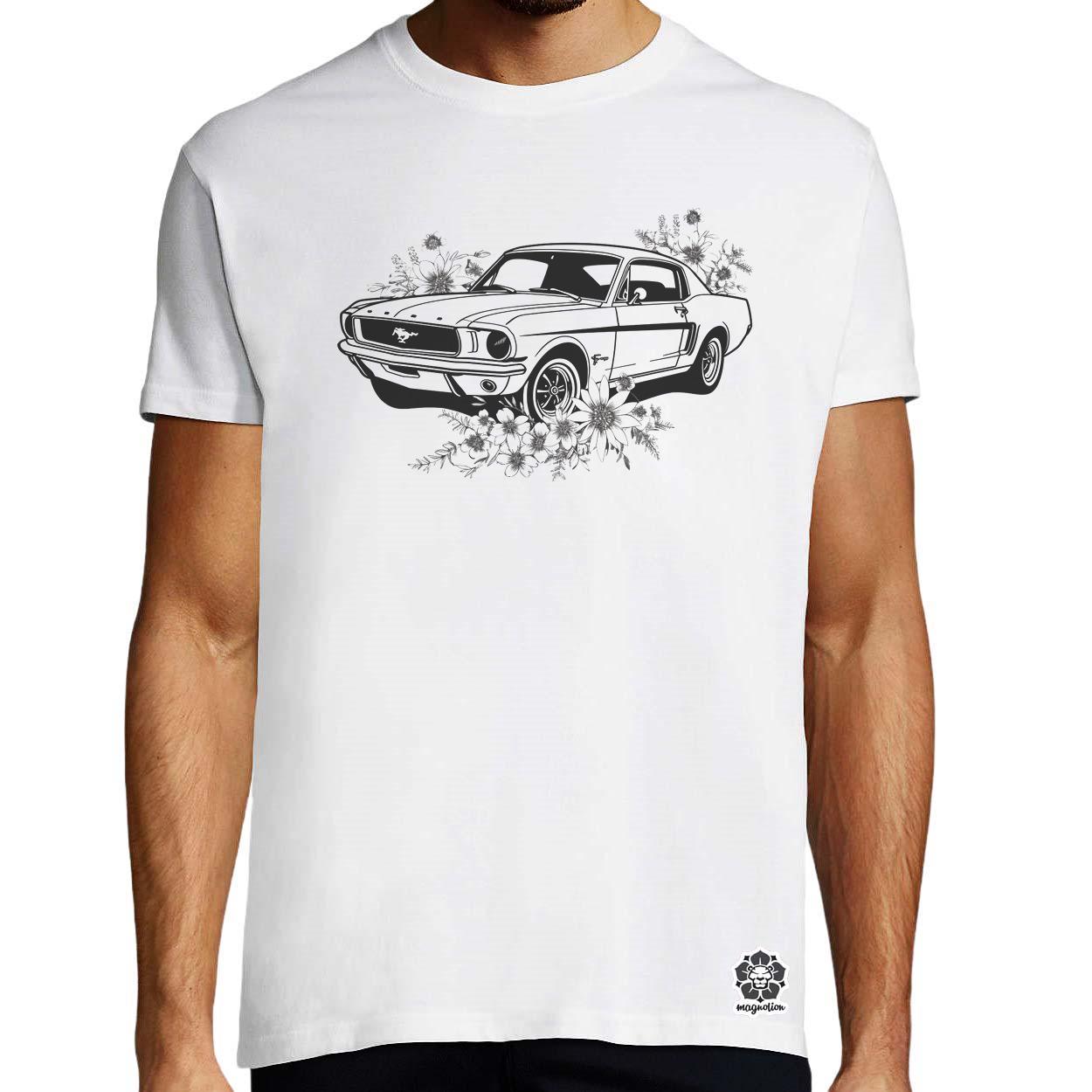 Mustang és virágok rajz v2 egyedi póló 