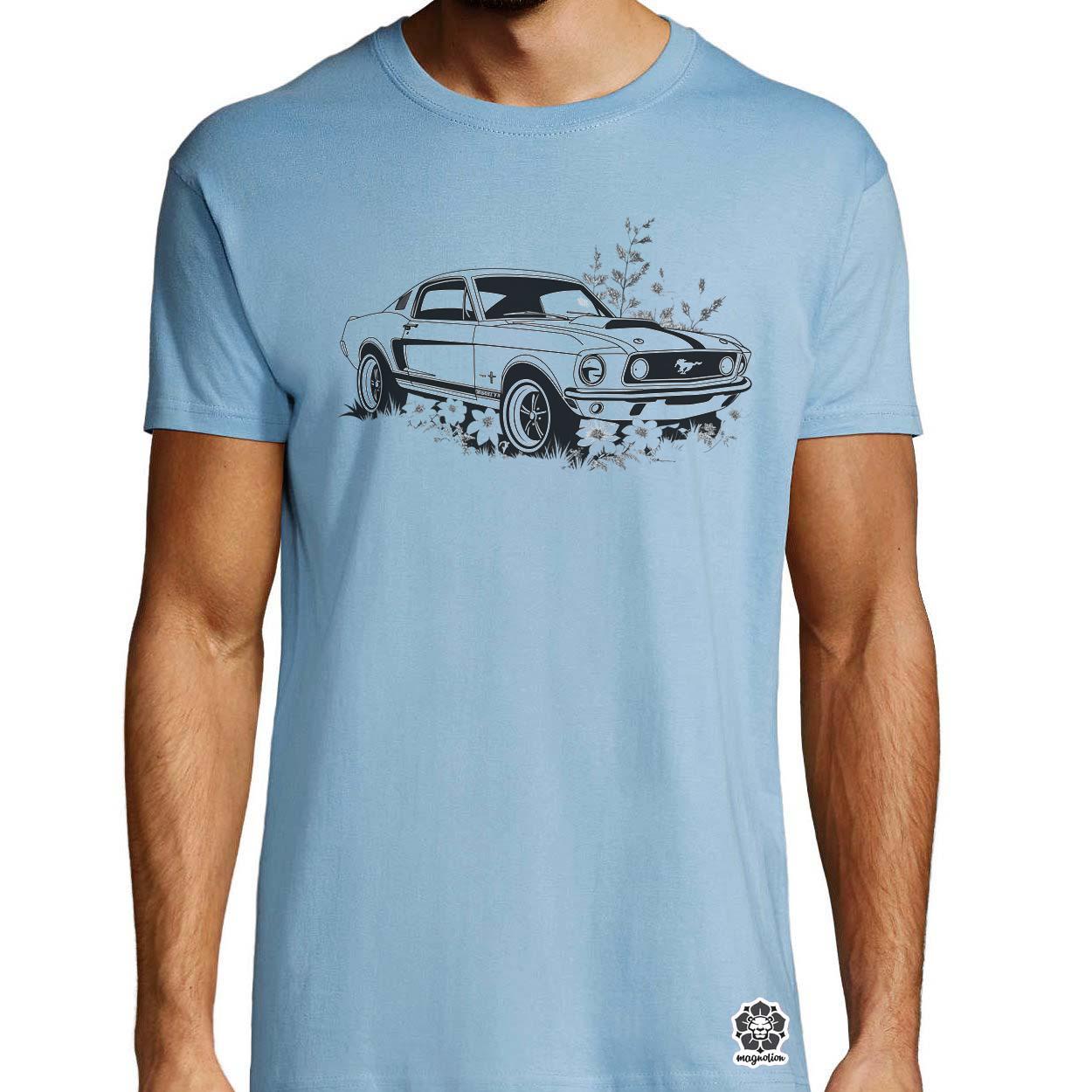 Mustang és virágok rajz v3 egyedi póló 