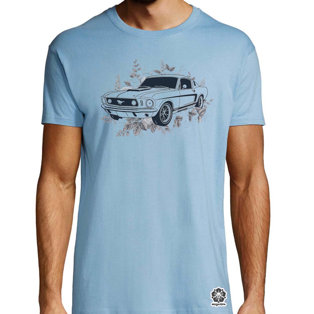 Mustang és virágok rajz v4 egyedi póló 