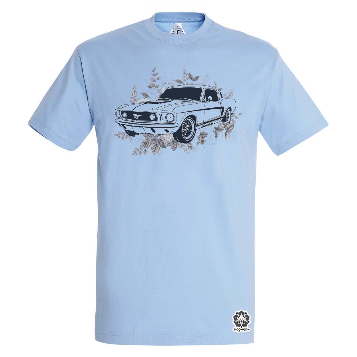 Mustang és virágok rajz v4 egyedi póló 