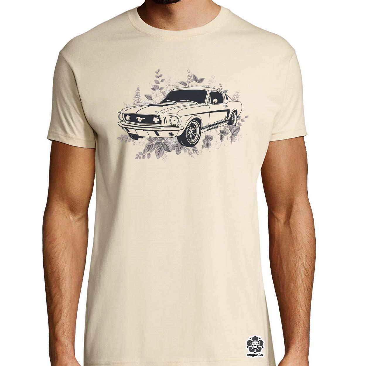 Mustang és virágok rajz v4 egyedi póló 