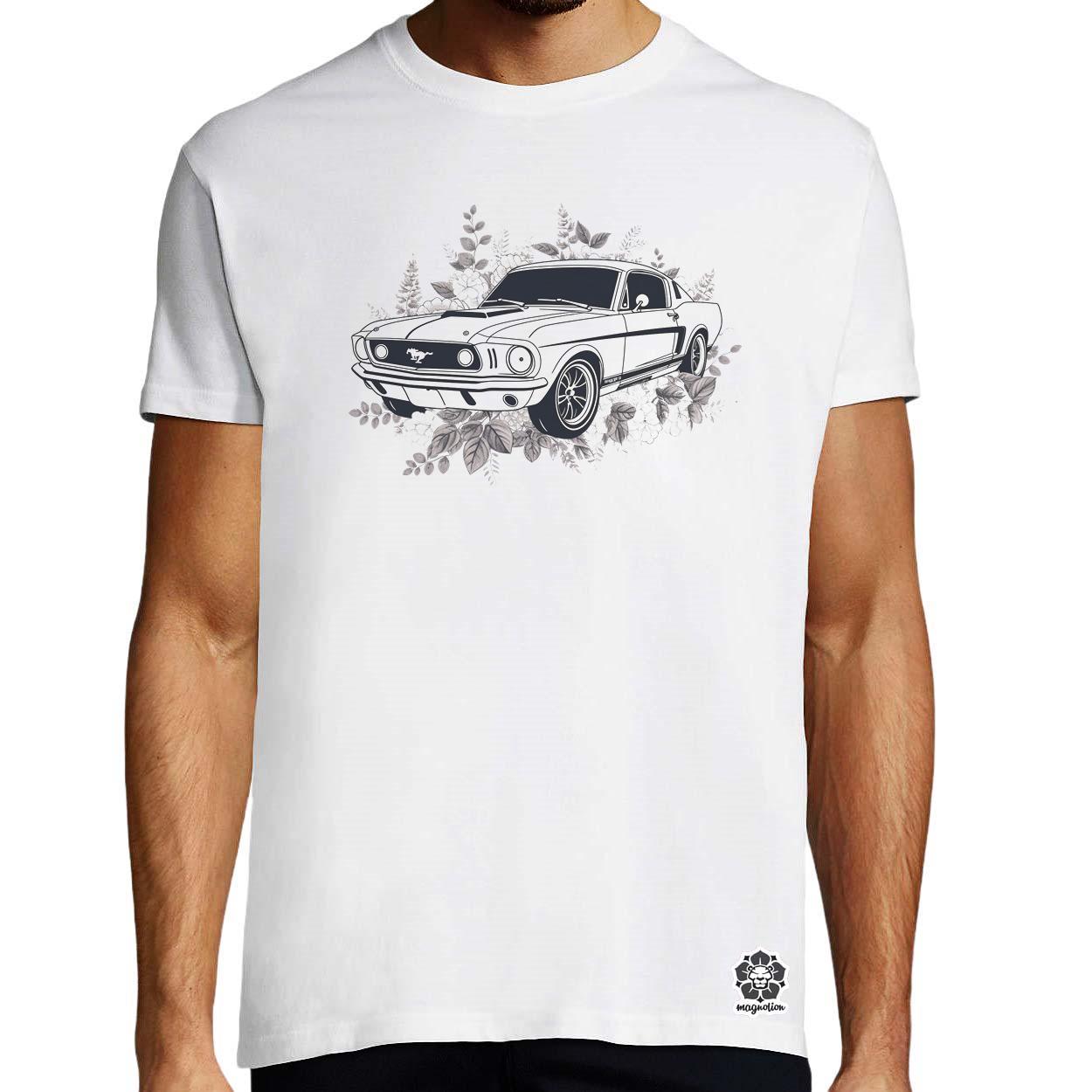 Mustang és virágok rajz v4 egyedi póló 