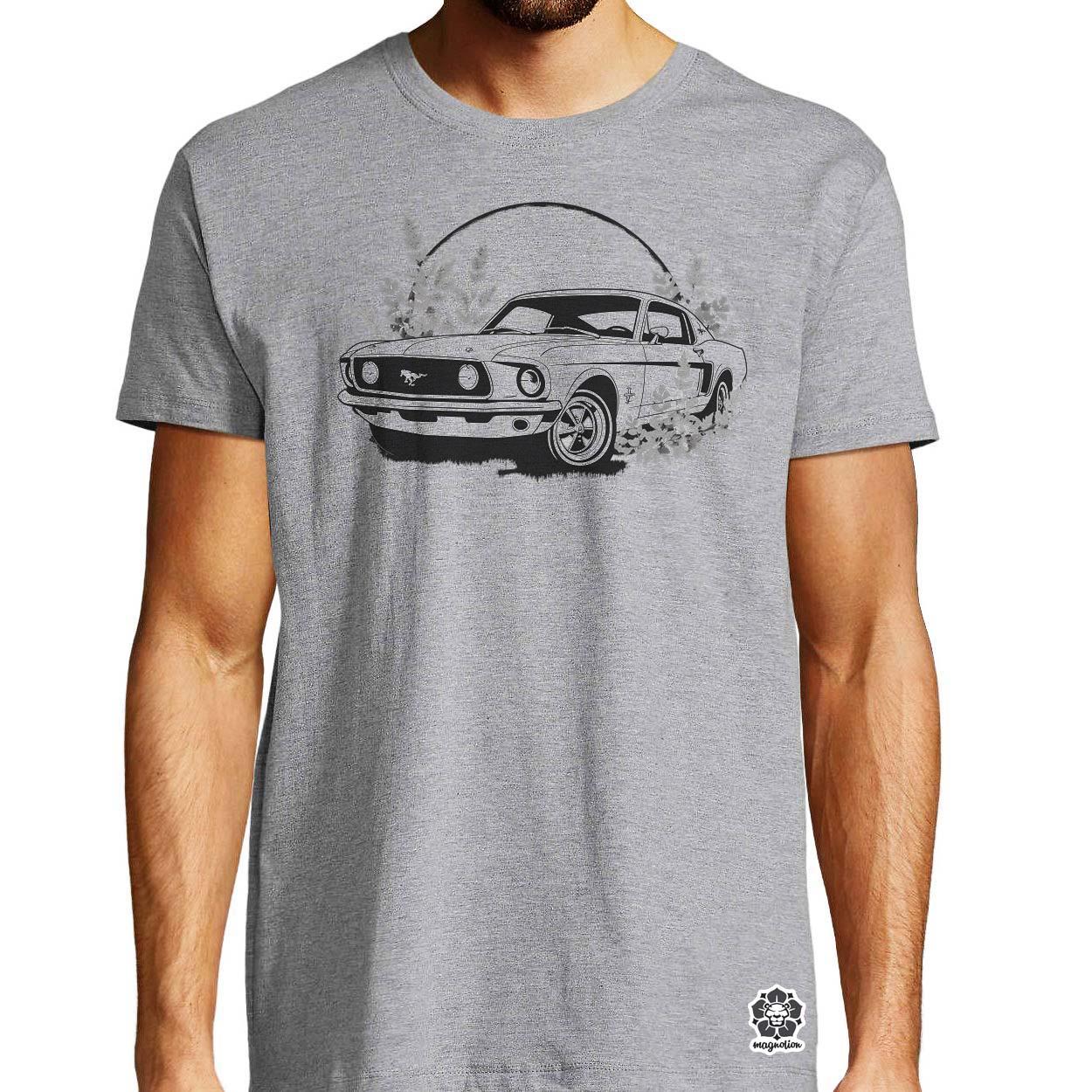 Mustang és virágok rajz v5 egyedi póló 