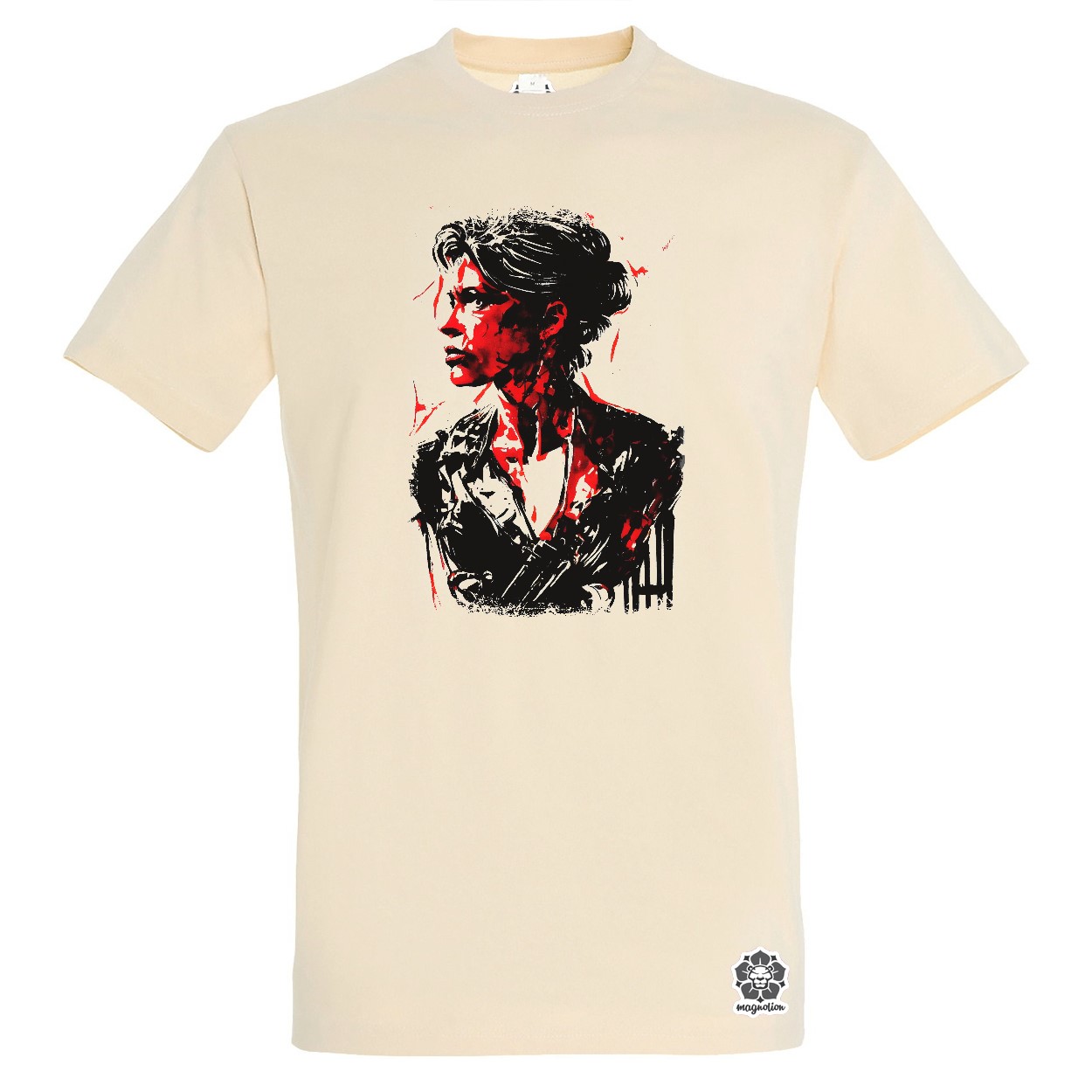 Fekete-piros Sarah Connor rajz v1 egyedi póló 