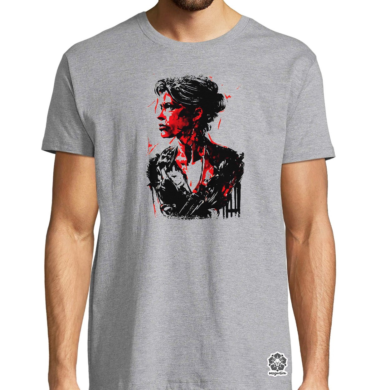 Fekete-piros Sarah Connor rajz v1 egyedi póló 
