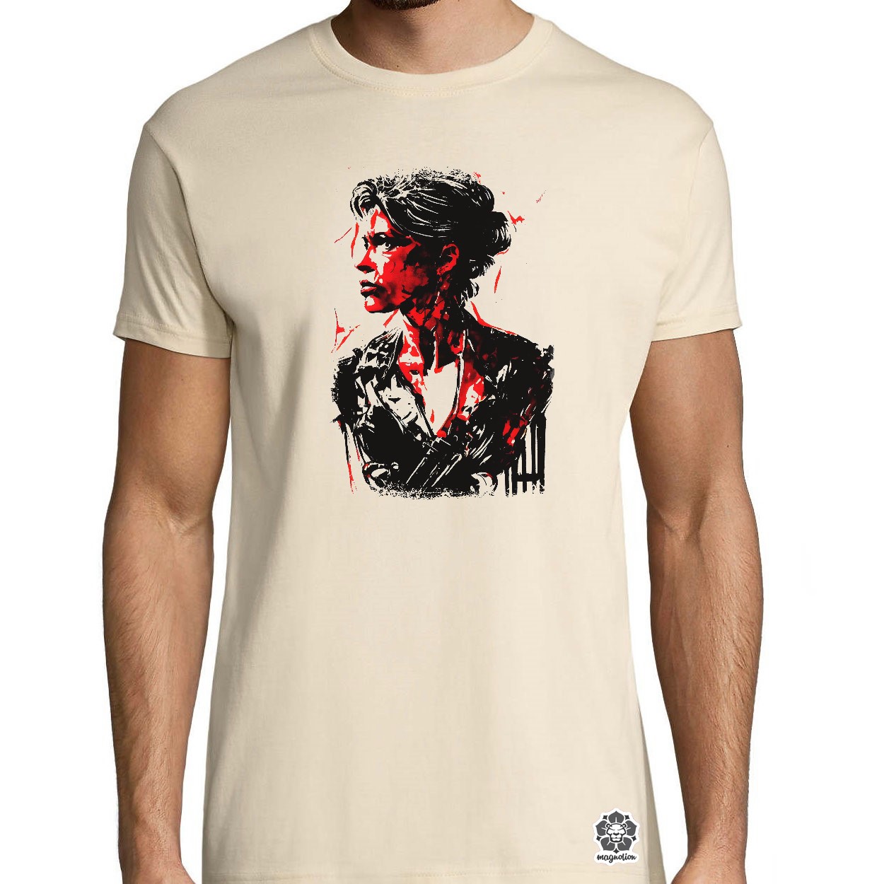 Fekete-piros Sarah Connor rajz v1 egyedi póló 
