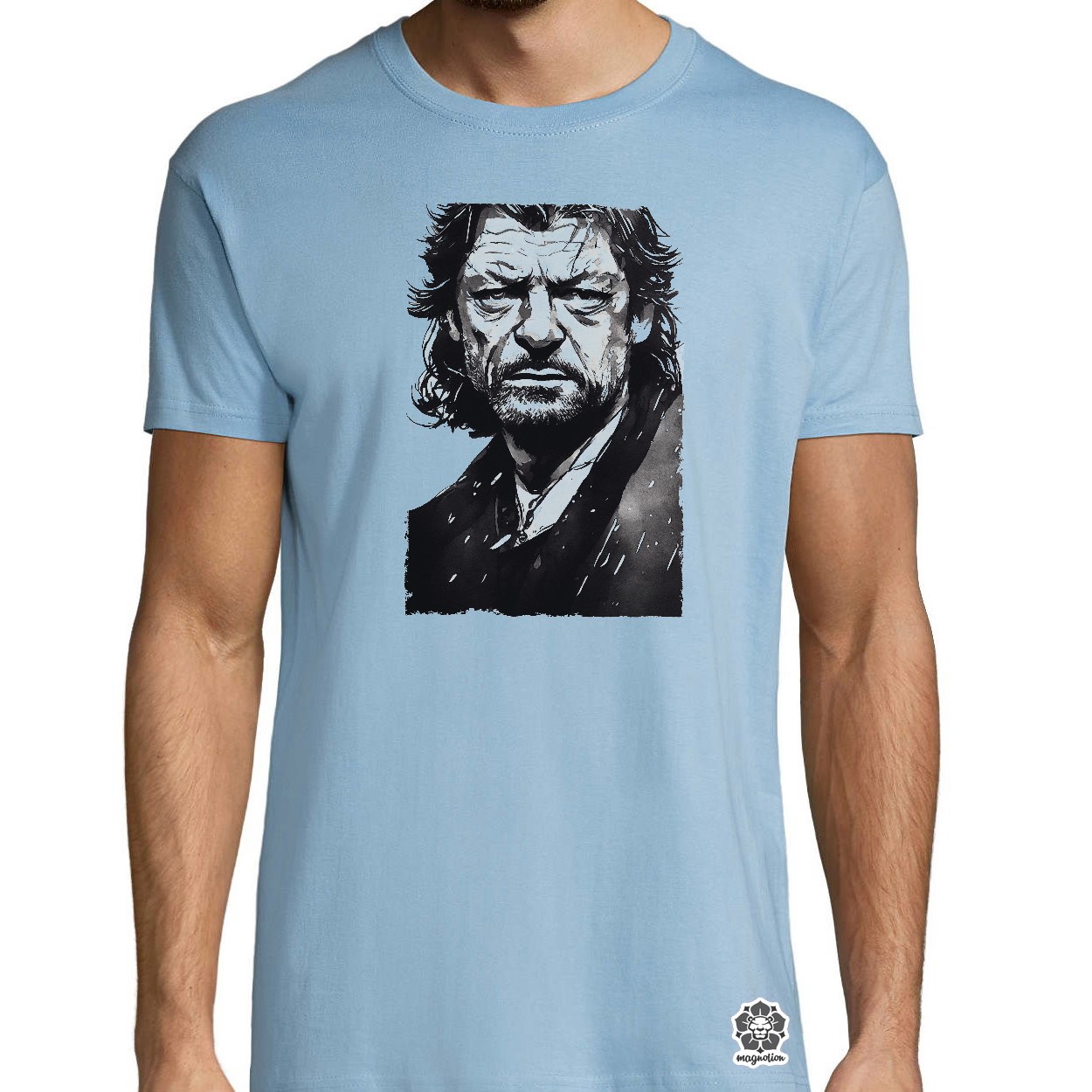 Fekete-fehér Eddard Ned Stark rajz egyedi póló 