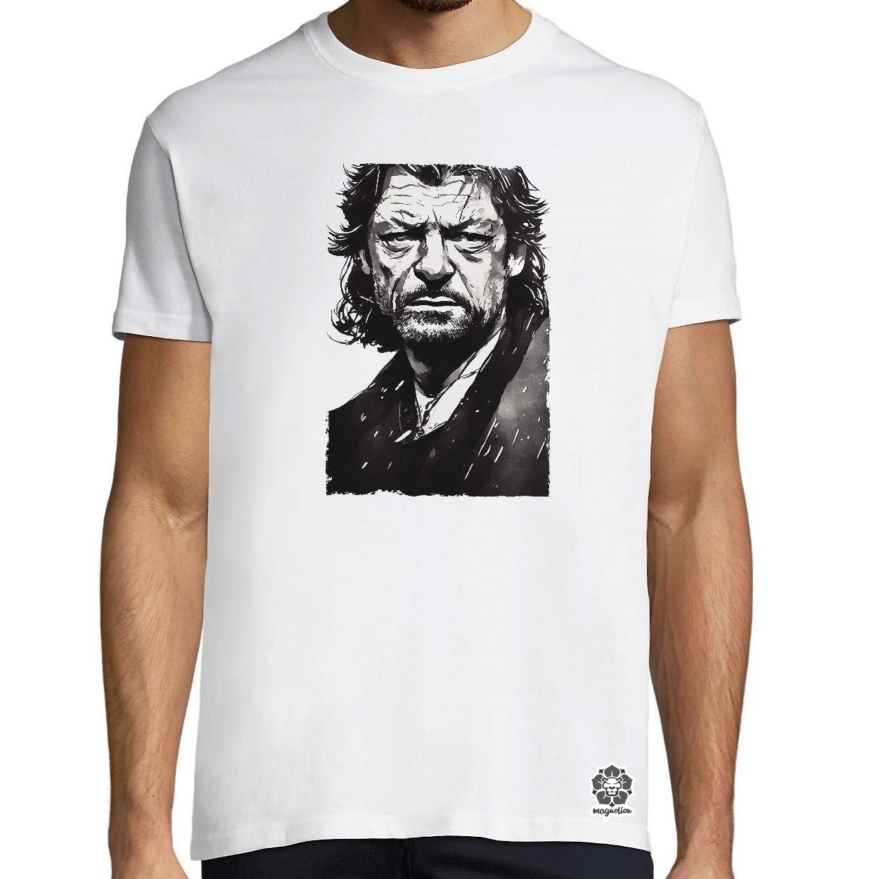 Fekete-fehér Eddard Ned Stark rajz egyedi póló 