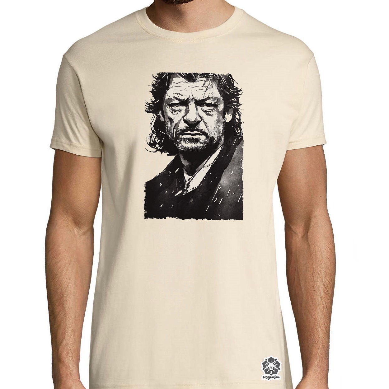 Fekete-fehér Eddard Ned Stark rajz egyedi póló 