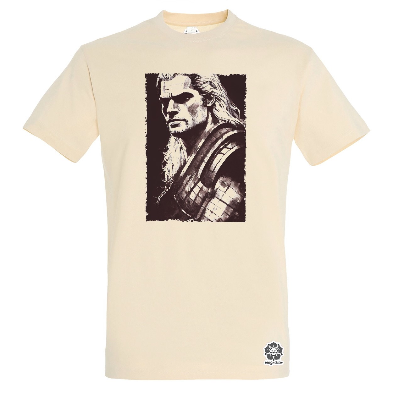 Fekete-fehér Geralt rajz egyedi póló 