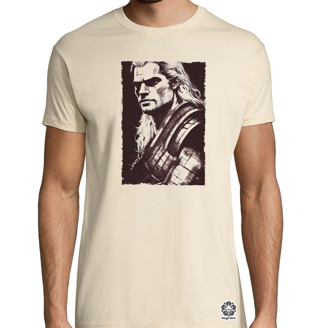 Fekete-fehér Geralt rajz egyedi póló 