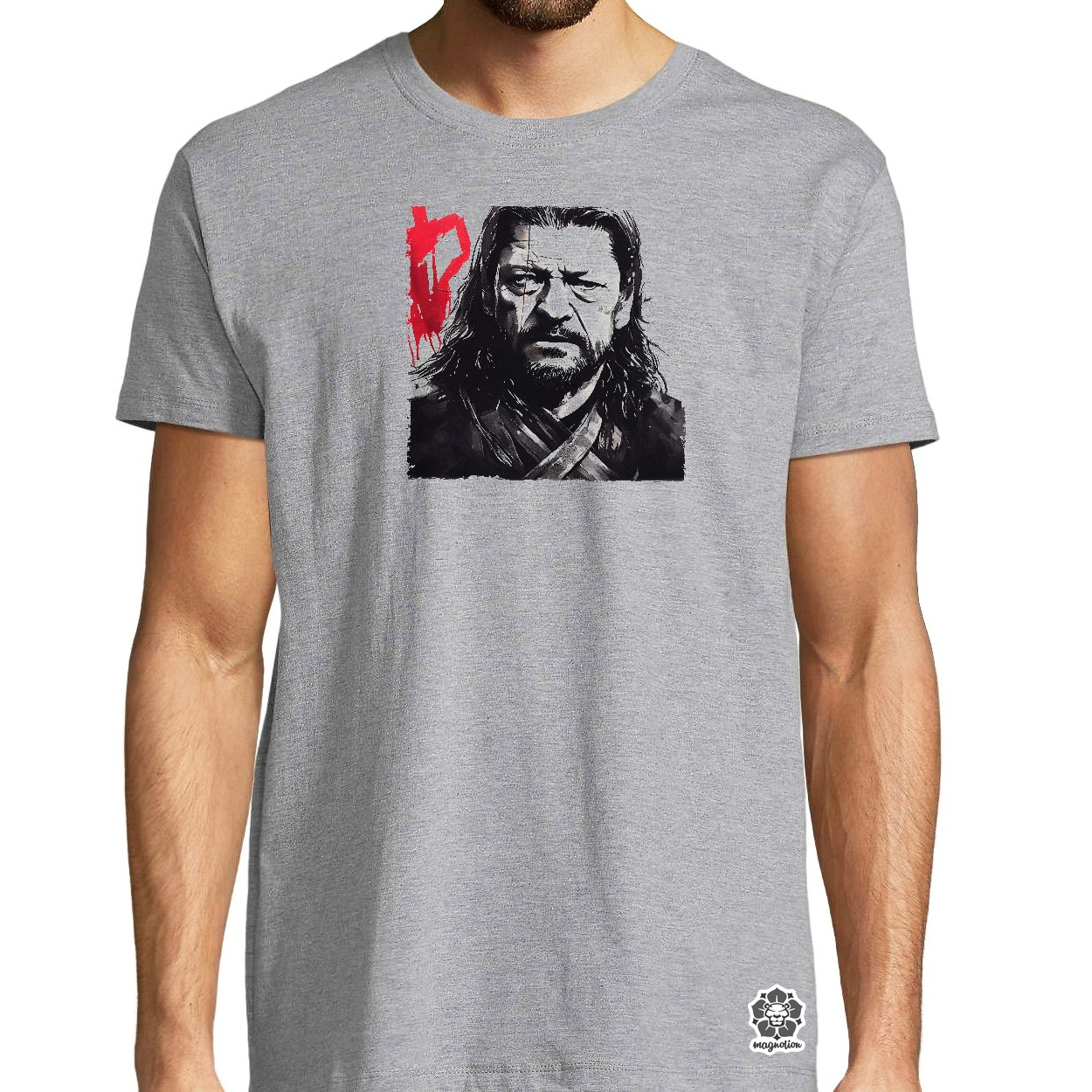 Fekete-piros Eddard Ned Stark rajz v2 egyedi póló 