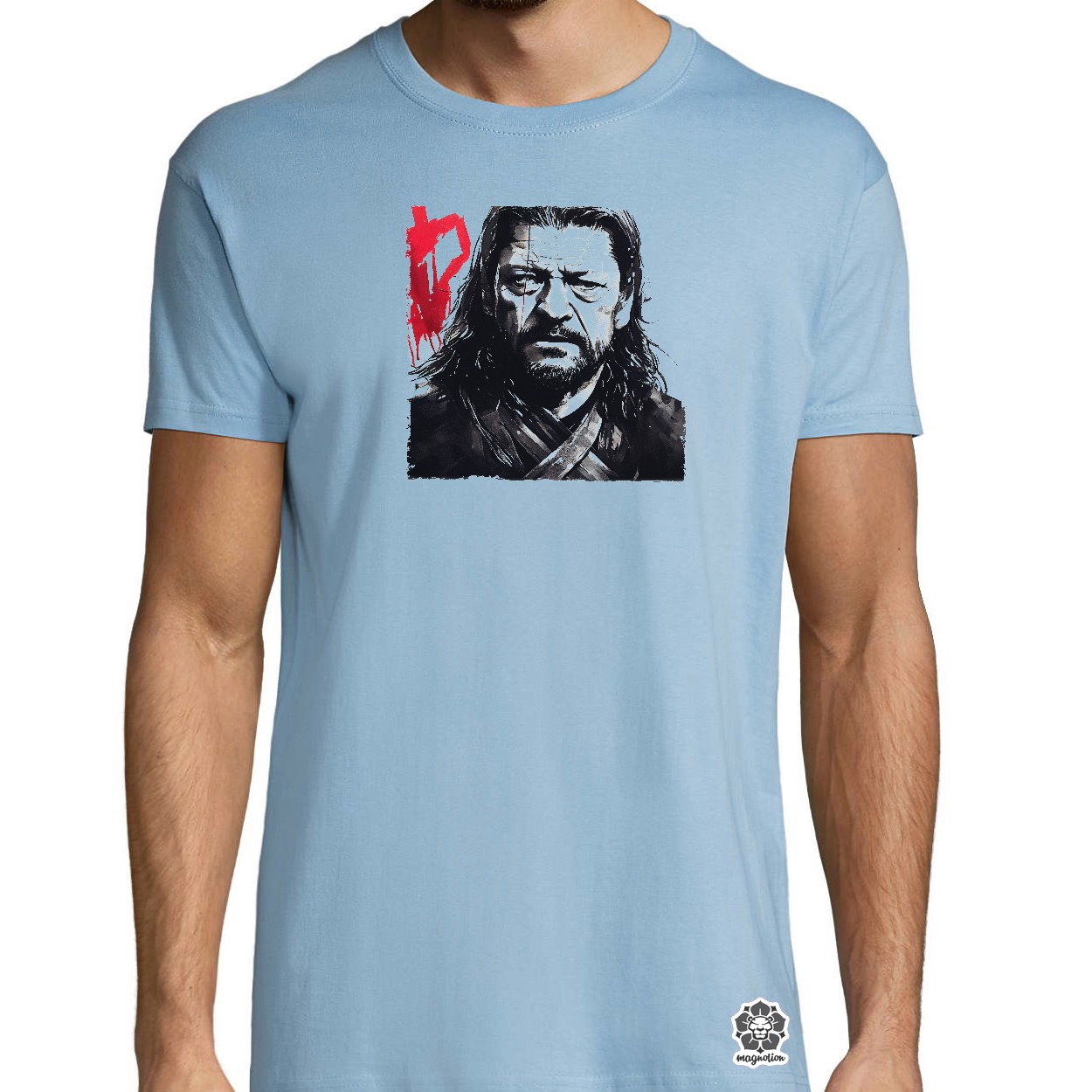 Fekete-piros Eddard Ned Stark rajz v2 egyedi póló 