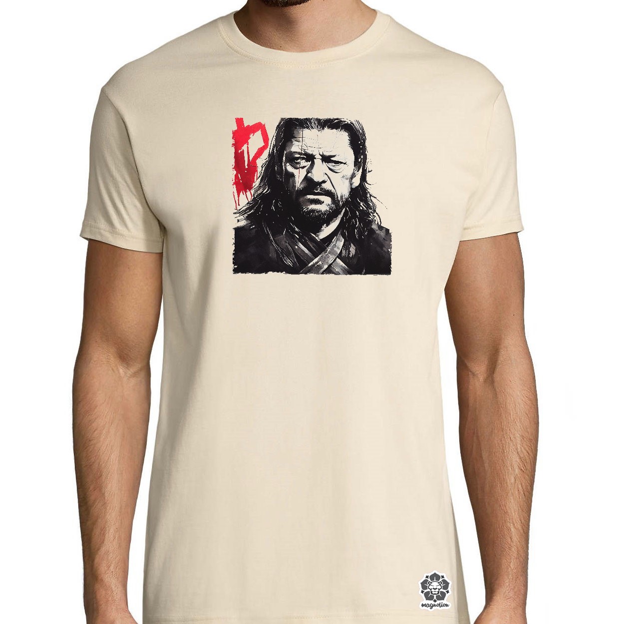 Fekete-piros Eddard Ned Stark rajz v2 egyedi póló 