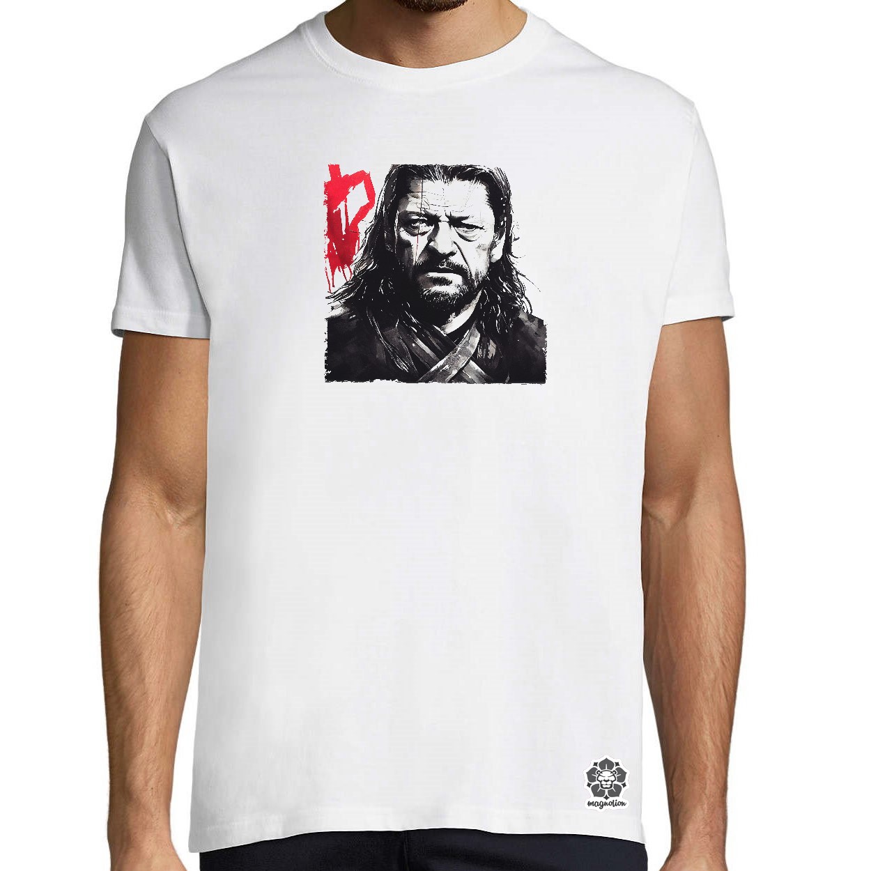 Fekete-piros Eddard Ned Stark rajz v2 egyedi póló 