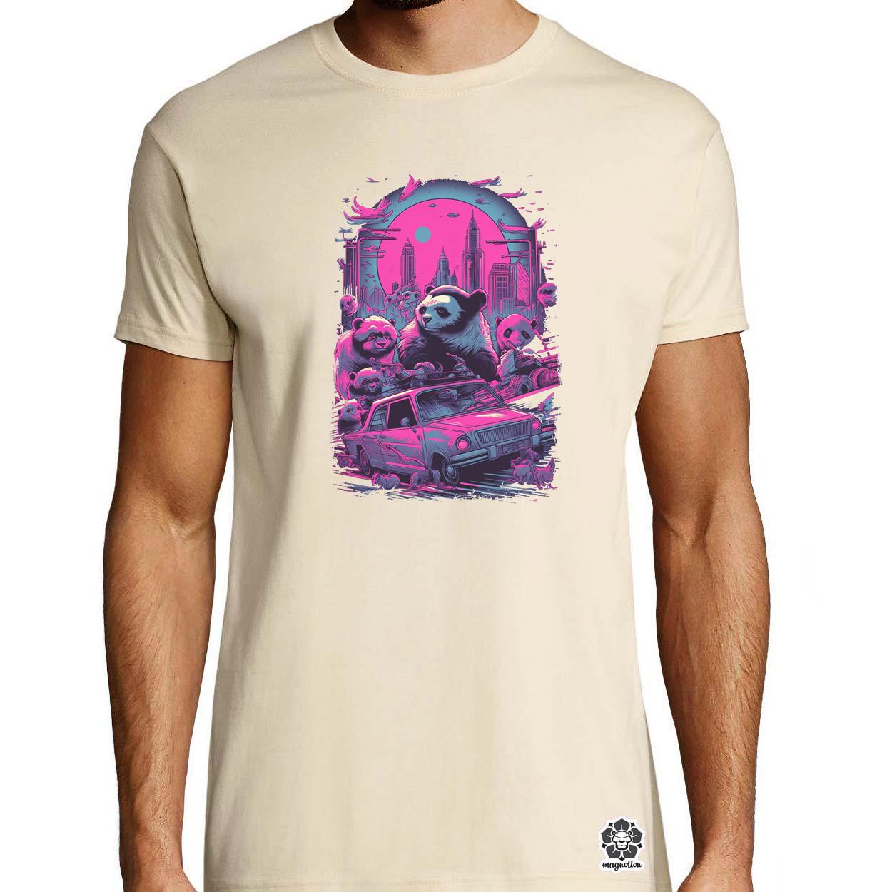 Synthwave motoros panda v2 egyedi póló 