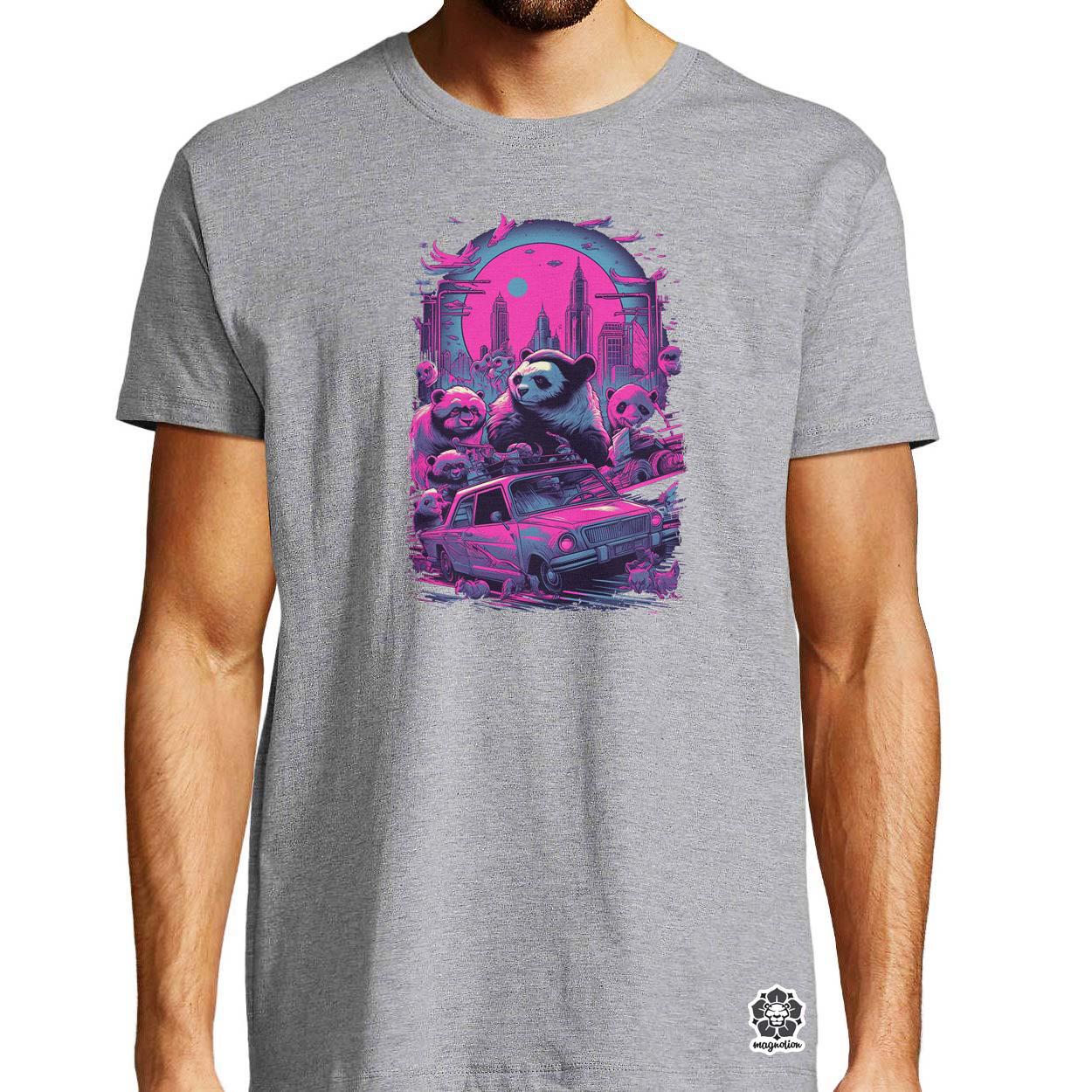 Synthwave motoros panda v2 egyedi póló 