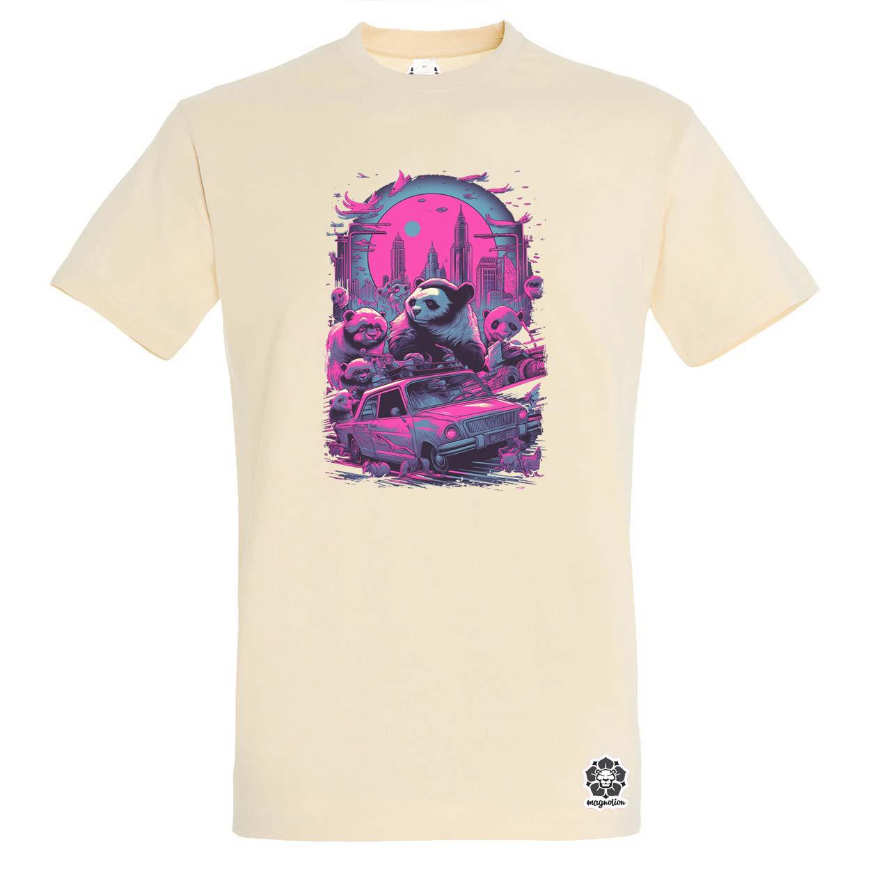 Synthwave motoros panda v2 egyedi póló 