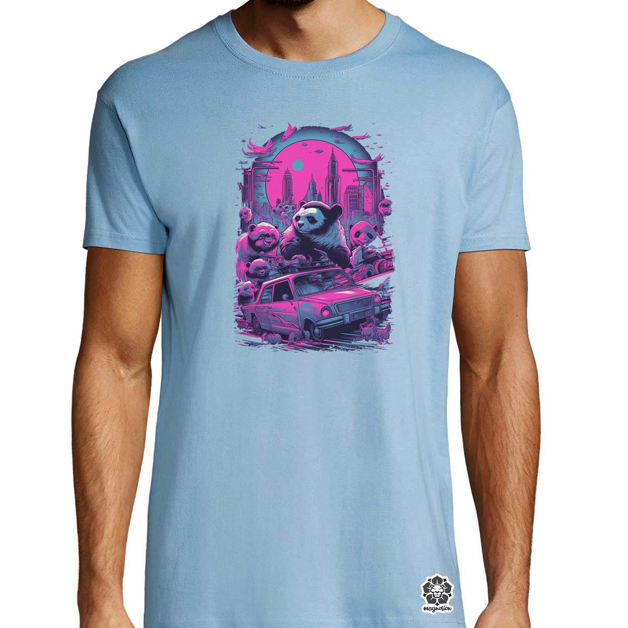 Synthwave motoros panda v2 egyedi póló 