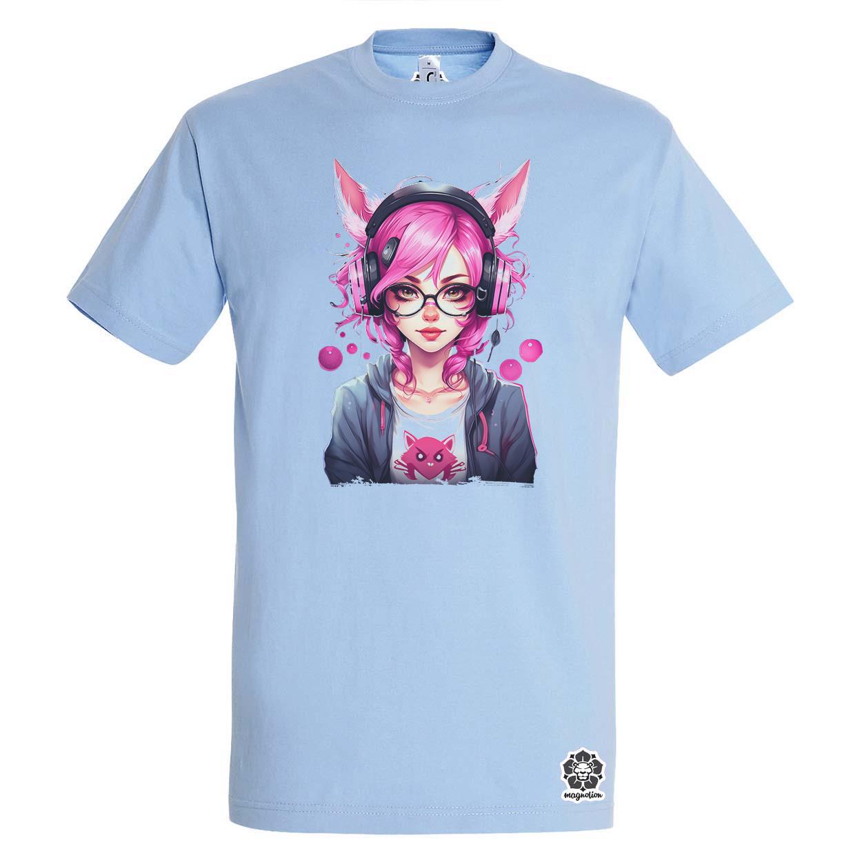 Pink gamer macskalány v1 egyedi póló 