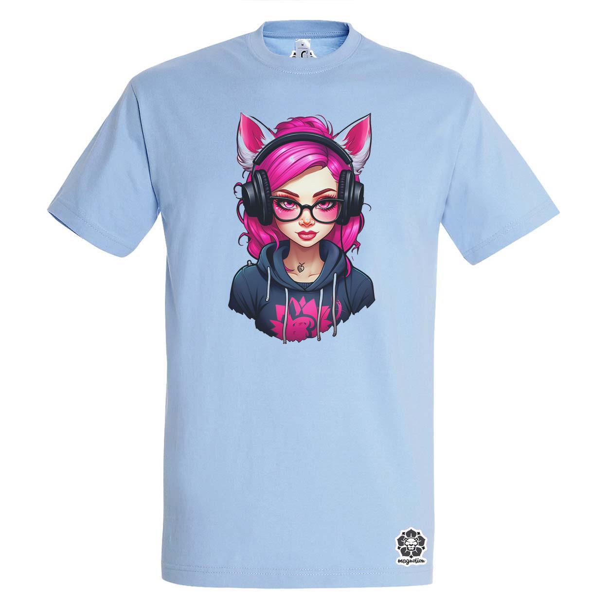 Pink gamer macskalány v2 egyedi póló 