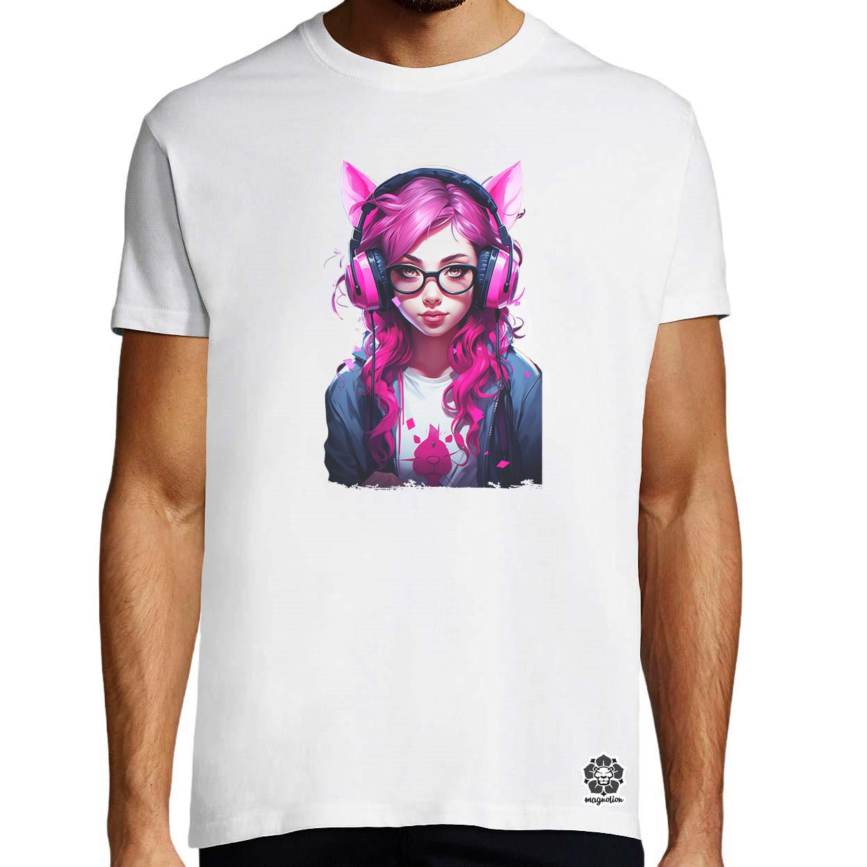 Pink gamer macskalány v3 egyedi póló 