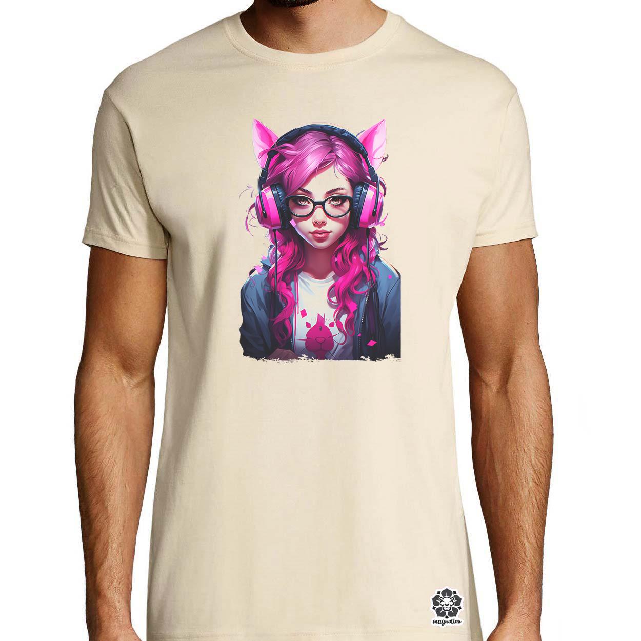 Pink gamer macskalány v3 egyedi póló 
