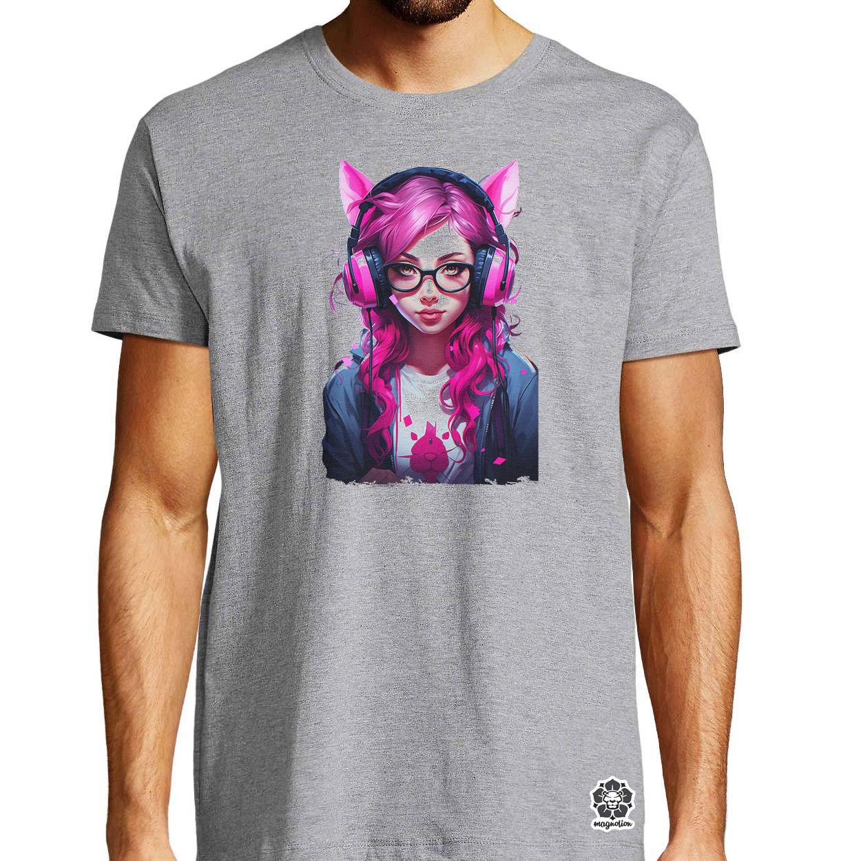 Pink gamer macskalány v3 egyedi póló 
