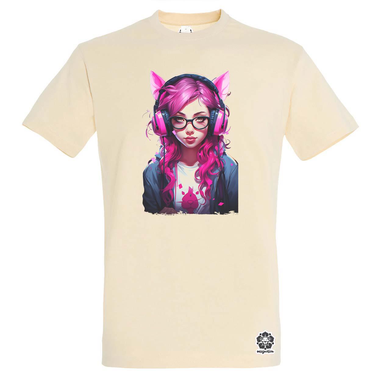 Pink gamer macskalány v3 egyedi póló 