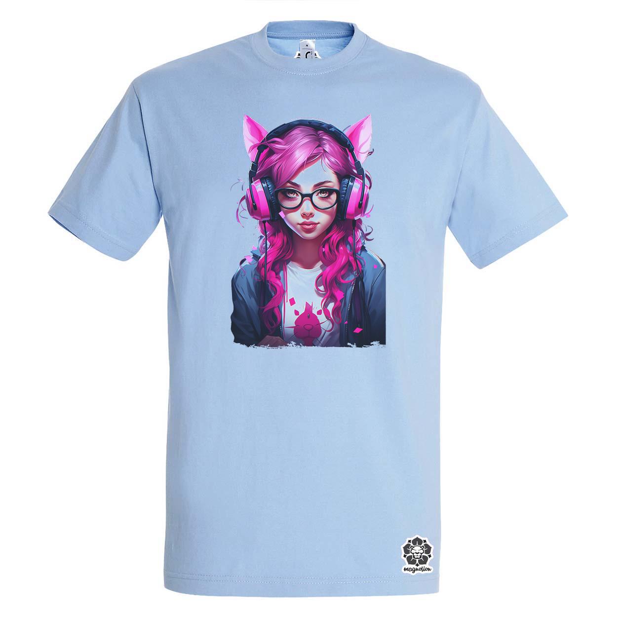 Pink gamer macskalány v3 egyedi póló 