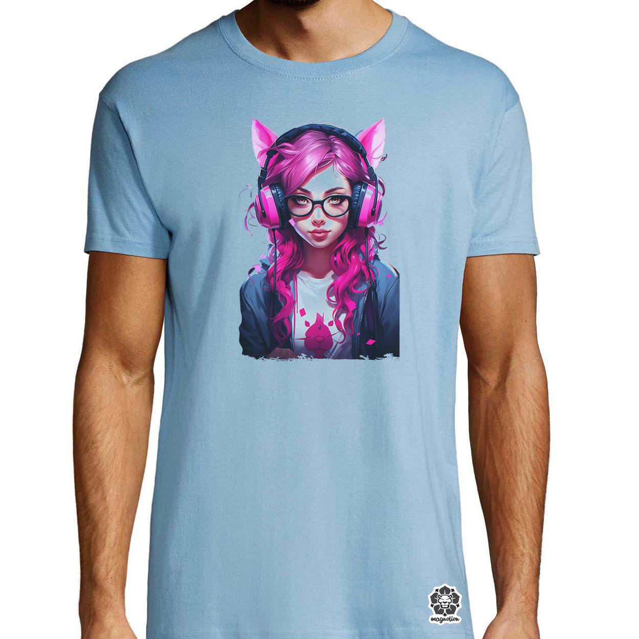 Pink gamer macskalány v3 egyedi póló 