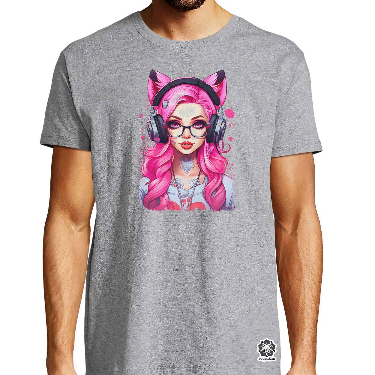 Pink gamer macskalány v4 egyedi póló 