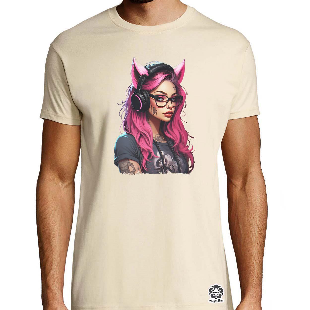 Pink gamer macskalány v5 egyedi póló 