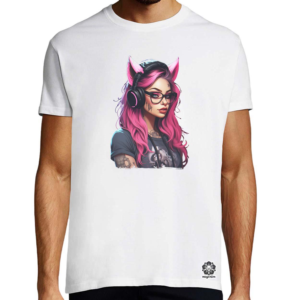 Pink gamer macskalány v5 egyedi póló 