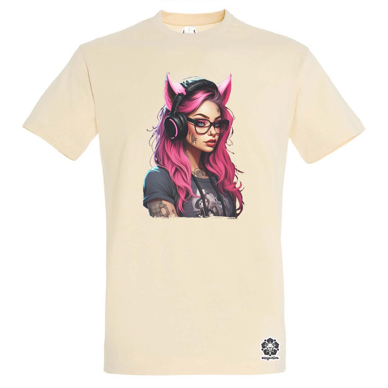 Pink gamer macskalány v5 egyedi póló 