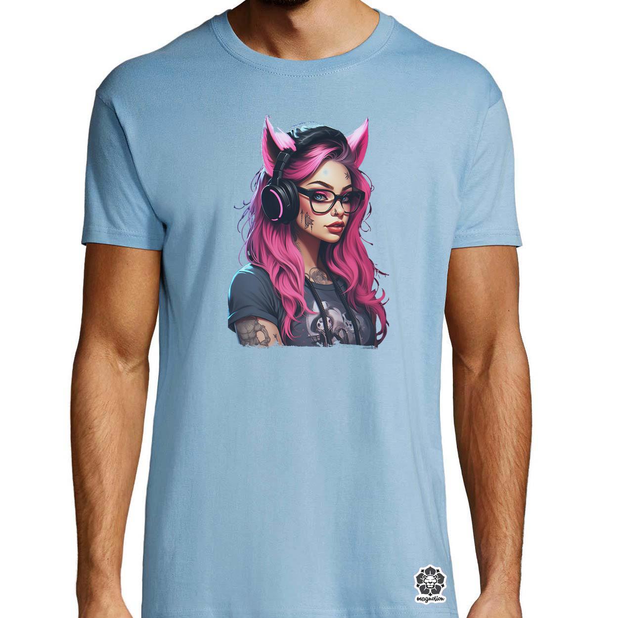 Pink gamer macskalány v5 egyedi póló 