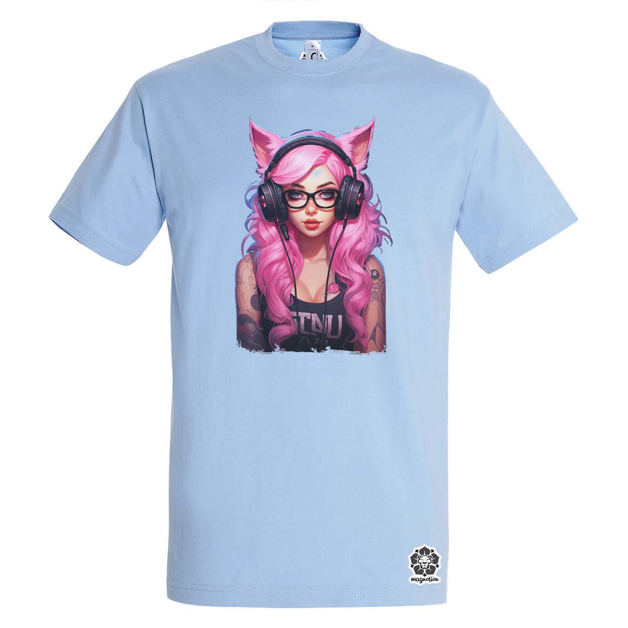 Pink gamer macskalány v7 egyedi póló 