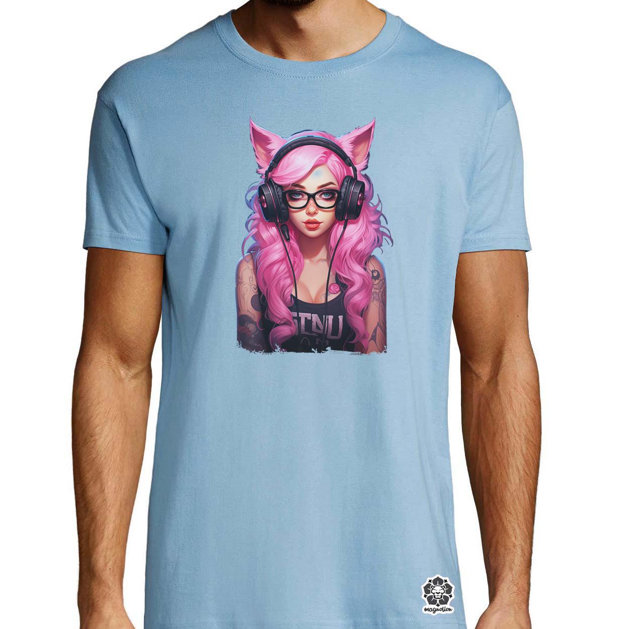 Pink gamer macskalány v7 egyedi póló 
