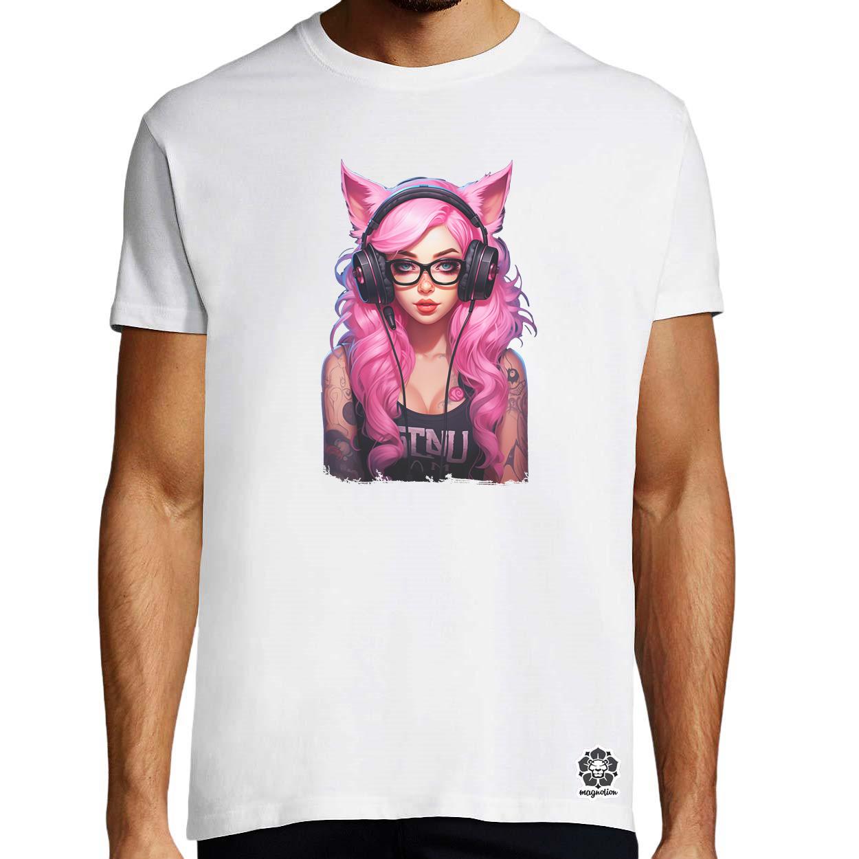 Pink gamer macskalány v7 egyedi póló 