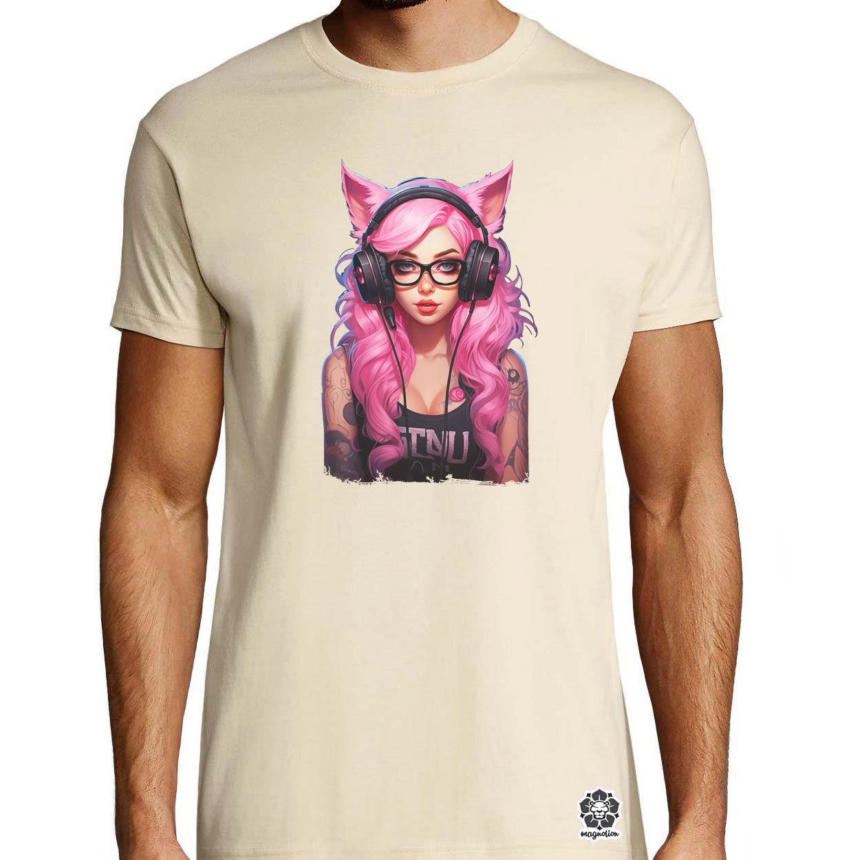 Pink gamer macskalány v7 egyedi póló 