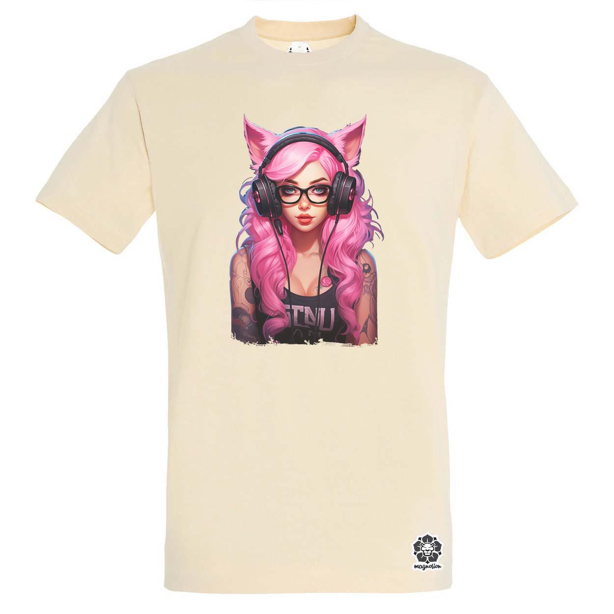 Pink gamer macskalány v7 egyedi póló 