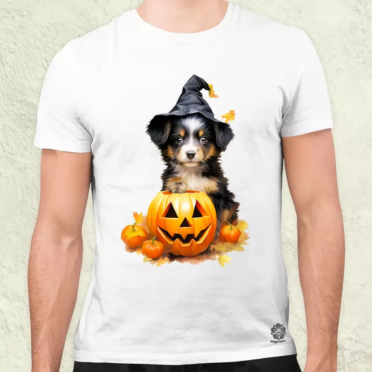 Halloween tök és kutyus v1 férfi póló