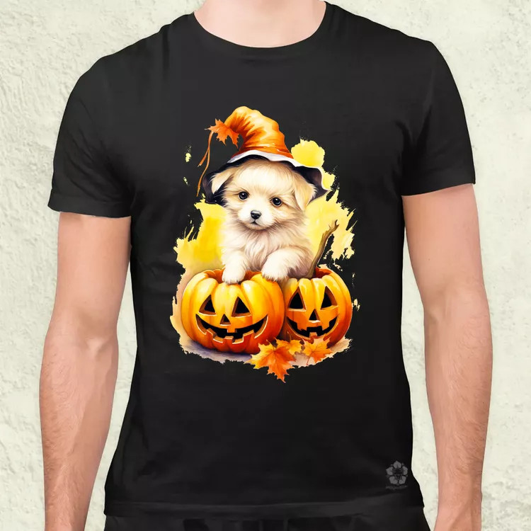 Halloween tök és kutyus v4 férfi póló