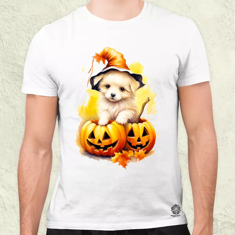 Halloween tök és kutyus v4 férfi póló