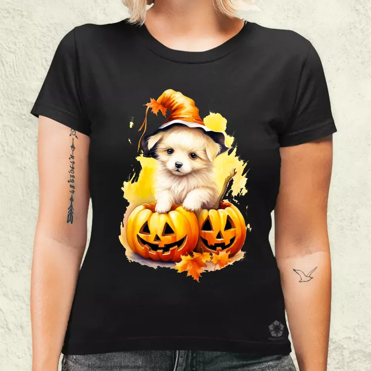 Halloween tök és kutyus v4 női póló