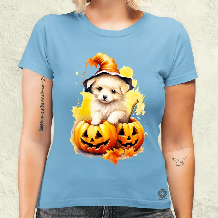 Halloween tök és kutyus v4 női póló