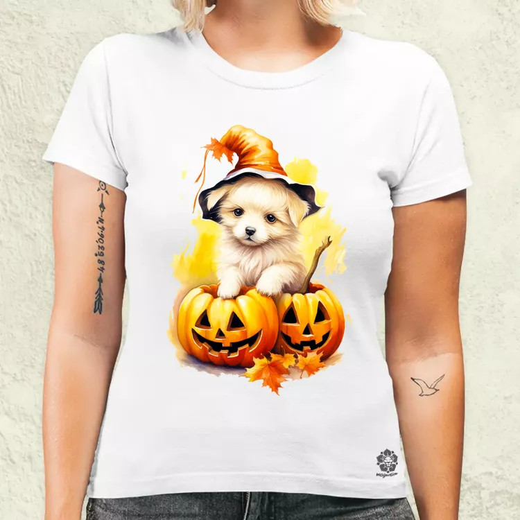 Halloween tök és kutyus v4 női póló