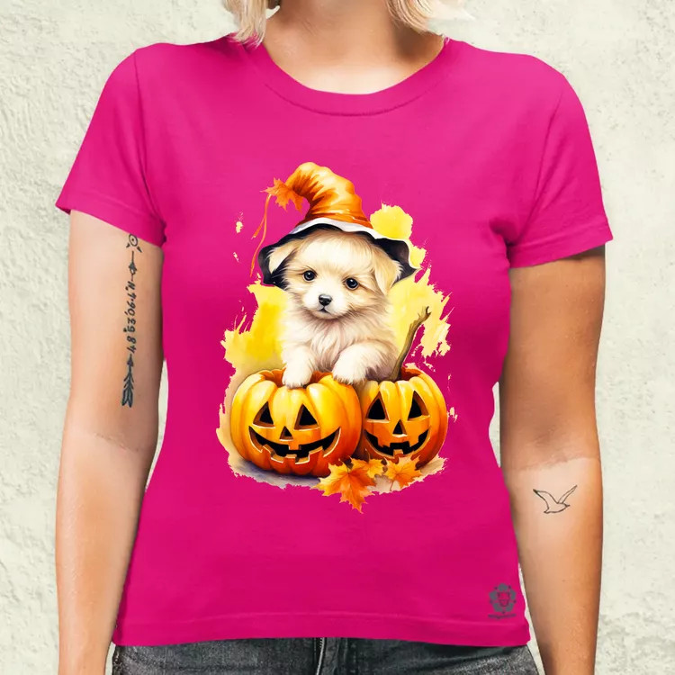 Halloween tök és kutyus v4 női póló